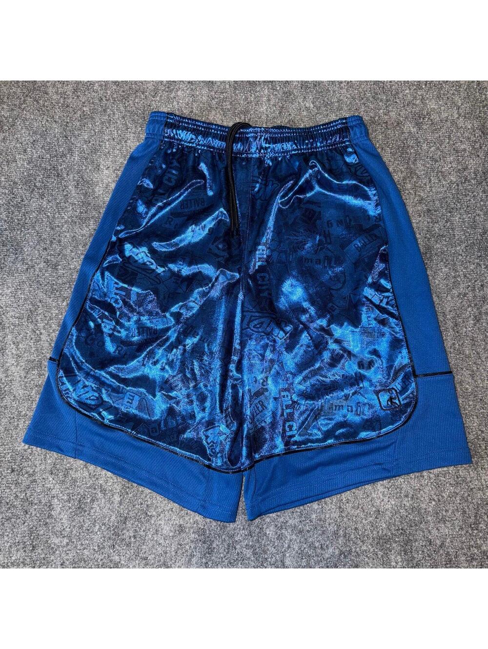 AND1 Beautiful Blue Dazzle Baggy Hoop Shorts Mens SM Vtg y2k 90s Rare